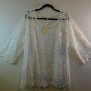 Beautiful Adiva White Lace Top with Lining Size 1X